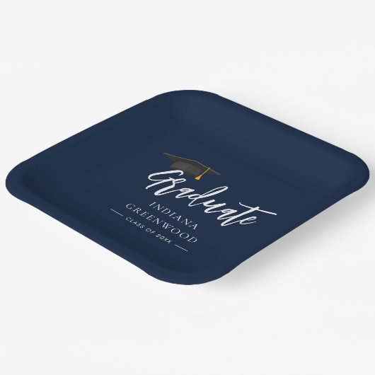 Afstuderen 2025 Script Navy Blue Papieren Bordje (Gebogen)