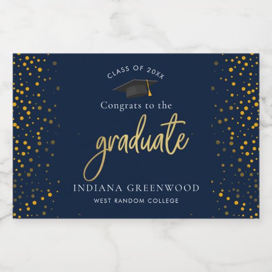Afstuderen 2025 Script Navy Blue Party Sparkling Wijnetiket (Enkel label)