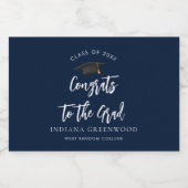 Afstuderen 2025 Script Navy Blue Sparkling Wijnetiket (Enkel label)