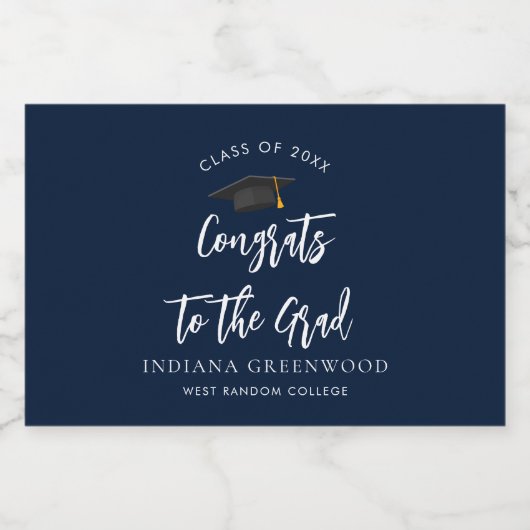 Afstuderen 2025 Script Navy Blue Sparkling Wijnetiket (Enkel label)