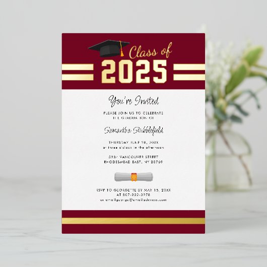 Afstuderen 2025 Senior Bourgogne Afstudeerder Part Folie Uitnodiging (Staand Voorkant)