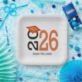 Afstuderen 2025 Sinaasappel en zwart op hout Papieren Bordje (Feest)