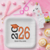 Afstuderen 2025 Sinaasappel en zwart op hout Papieren Bordje (Feest)