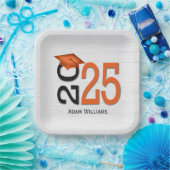 Afstuderen 2025 Sinaasappel en zwart op hout Papieren Bordje (Feest)