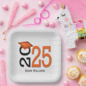 Afstuderen 2025 Sinaasappel en zwart op hout Papieren Bordje (Feest)