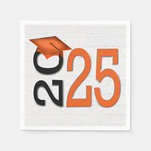 Afstuderen 2025 Sinaasappel en zwart op hout Servet (Voorkant)