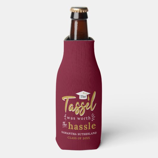 Afstuderen 2025 Tassel was het waard om Afstuderen Flesjeskoeler (Fles Voorkant)