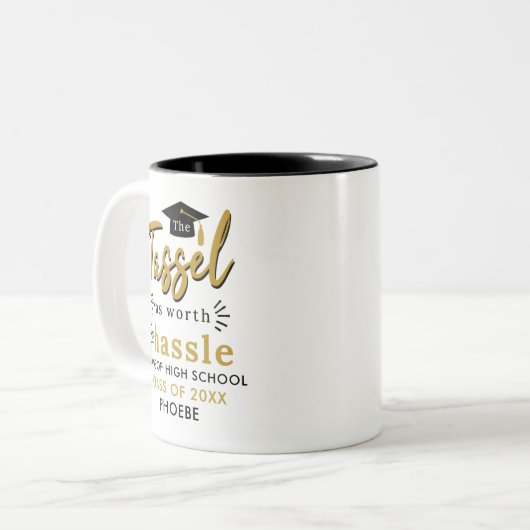 Afstuderen 2025 Tassel was moeite waard Keepsake Tweekleurige Koffiemok (Voorkant links)