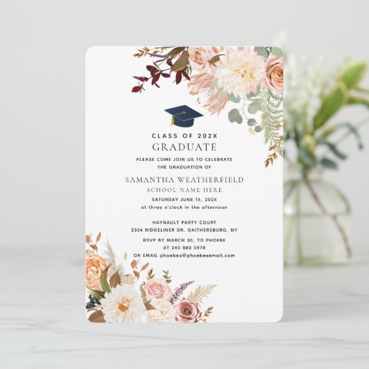 Afstuderen 2025 Waterverf Floral Afstudeerder Part Kaart (Staand voorkant)