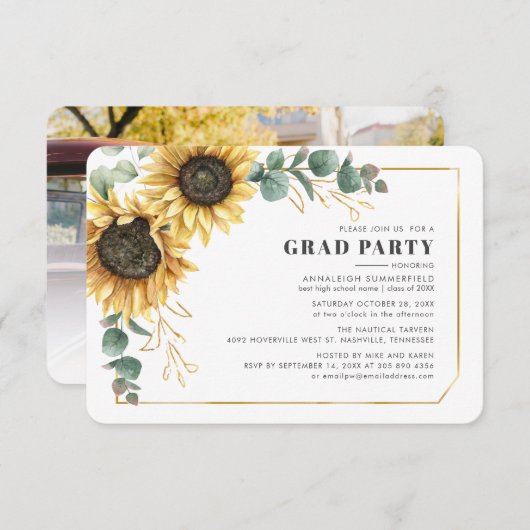 Afstuderen 2025 Zonnebloem Foto Afstudeerder Party Kaart (Voorkant / Achterkant)