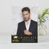 Afstuderen 2025 Zwart Faux Metallic Gold 2 Foto's Aankondiging (Staand voorkant)