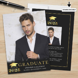 Afstuderen 2025 Zwart Faux Metallic Gold 2 Foto's Aankondiging