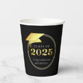 Afstuderen 2025 Zwart Faux Metallic Goud Papieren Bekers (Achterkant)