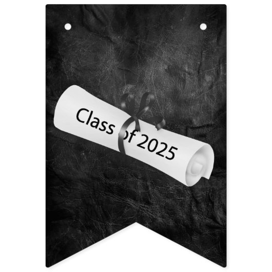 Afstuderen 2025 zwart leder en diploma's vlaggetjes (Eerste vlag)