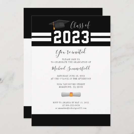 Afstuderen 2025 Zwart Wit Minimalistisch Afstudeer Kaart (Voorkant / Achterkant)