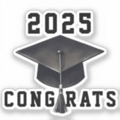 Afstuderen 2025 Zwart Wit pet Gefeliciteerd Sticker (Voorkant)