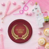 Afstuderen 2025Gouden lauwerkrans op rood Papieren Bordje (Feest)