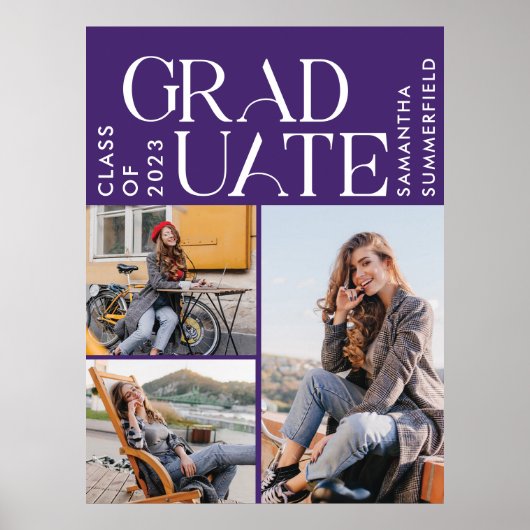 Afstuderen 2026 Foto Collage Paars Afgestudeerde Poster (Voorkant)
