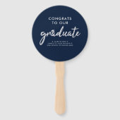 Afstuderen 2026 Foto Navy Blauwe Script Afstudeer Handwaaier (Voorkant)