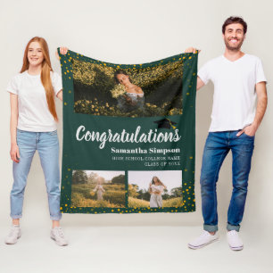 Afstuderen 2026 Fotosamenstelling Groen Schrift Fleece Deken
