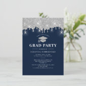 Afstuderen 2026 Glitter Afstudeerfeest Navyblauw F Kaart (Staand voorkant)
