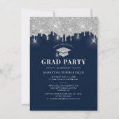 Afstuderen 2026 Glitter Afstudeerfeest Navyblauw F Kaart (Voorkant)