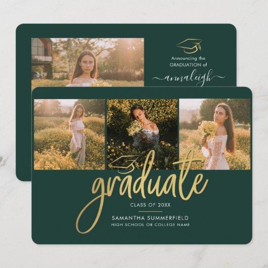 Afstuderen 2026 Groene Foto Collage Script Grad Aankondiging (Voorkant / Achterkant)