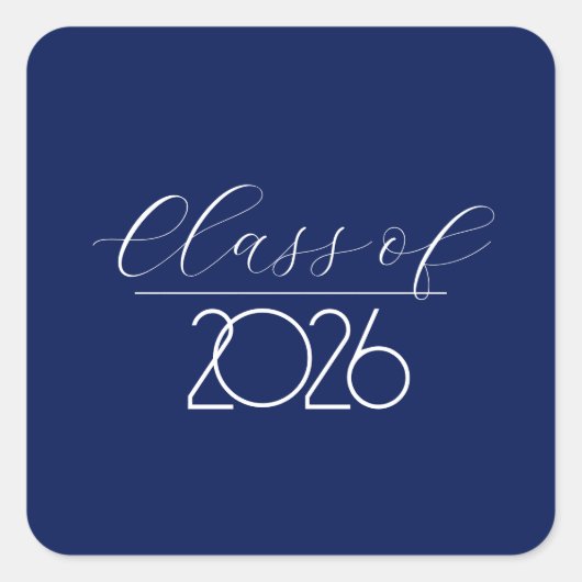 Afstuderen 2026 Marineblauw en Wit Vierkante Sticker (Voorkant)