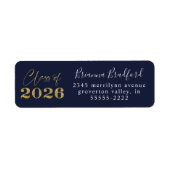 Afstuderen 2026 Marineblauw Gouden Glitters Etiket (Voorkant)