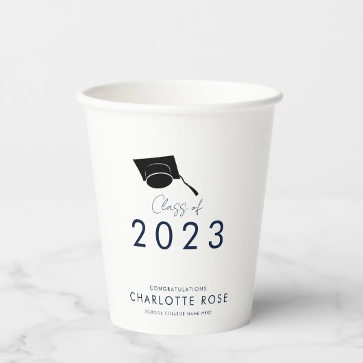 Afstuderen 2026 Marineblauw Script Afstudeerfeest Papieren Bekers (Voorkant)