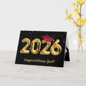 Afstuderen 2026 Met Rode Mut en Confetti Kaart (Gele Bloem)