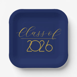 Afstuderen 2026 Navy blauw en goud Papieren Bordje