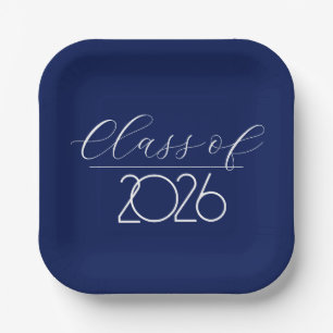 Afstuderen 2026 Navy Blauw en Wit Papieren Bordje