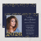 Afstuderen 2026 Navy Blauwe Gouden Glitters Kaart (Voorkant / Achterkant)