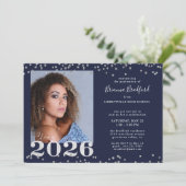 Afstuderen 2026 Navy Blauwe Zilveren Glitters Kaart (Staand voorkant)
