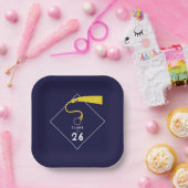 Afstuderen 2026 Navy Blue Feest Papieren Bordje (Feest)
