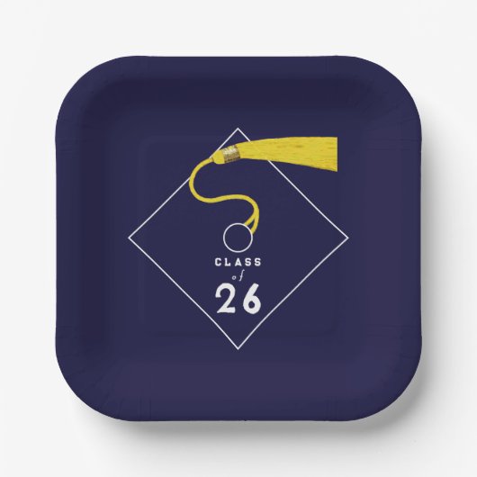 Afstuderen 2026 Navy Blue Feest Papieren Bordje (Voorkant)