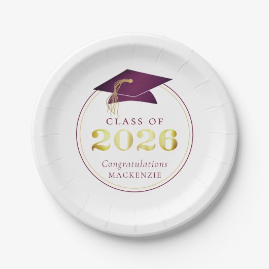 Afstuderen 2026 Nep Metallic Donkerrood Goud Papieren Bordje (Voorkant)