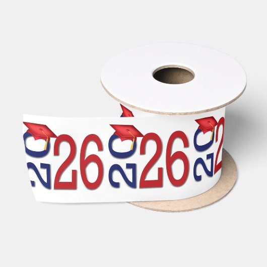 Afstuderen 2026 Rood en Marineblauw Satijnen Lint (Spoel)