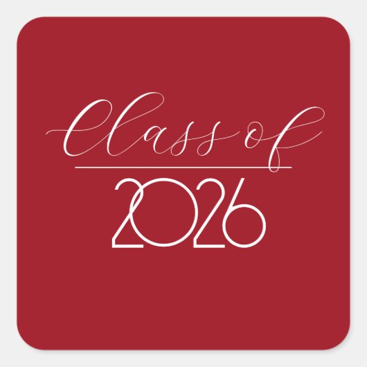 Afstuderen 2026 Rood en Wit Vierkante Sticker (Voorkant)