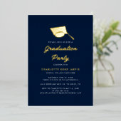 Afstuderen 2026 Script Navy Blauwe Afstudeerfeest  Folie Uitnodiging (Staand Voorkant)