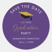 Afstuderen 2026 Script Save the Date Grad Paars Ronde Sticker (Voorkant)