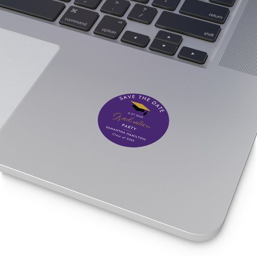Afstuderen 2026 Script Save the Date Grad Paars Ronde Sticker