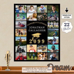 Afstuderen 22 Fotocollage Congrats Zwart Goud Poster