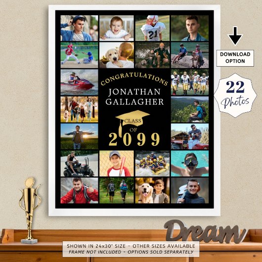 Afstuderen 22 Fotocollage Congrats Zwart Goud Poster