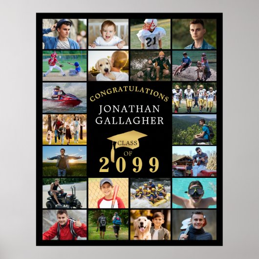 Afstuderen 22 Fotocollage Congrats Zwart Goud Poster (Voorkant)