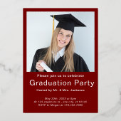 Afstuderen 2 Foto Afstuderen Modern Rood Goud Folie Uitnodiging (Achterkant)