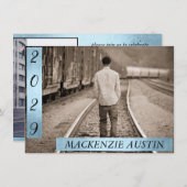 Afstuderen 2 Foto | Blauwe Faux Metallic Keepsake Kaart (Voorkant / Achterkant)