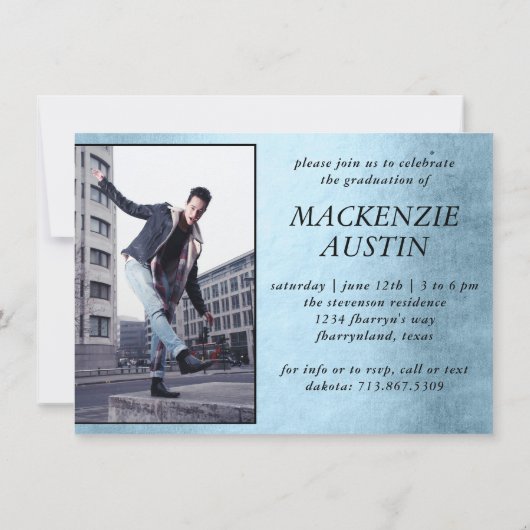 Afstuderen 2 Foto | Blauwe Faux Metallic Keepsake Kaart (Achterkant)