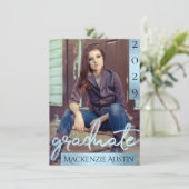 Afstuderen 2 foto | Blue Script Cool Brush Keepsak Kaart (Staand voorkant)